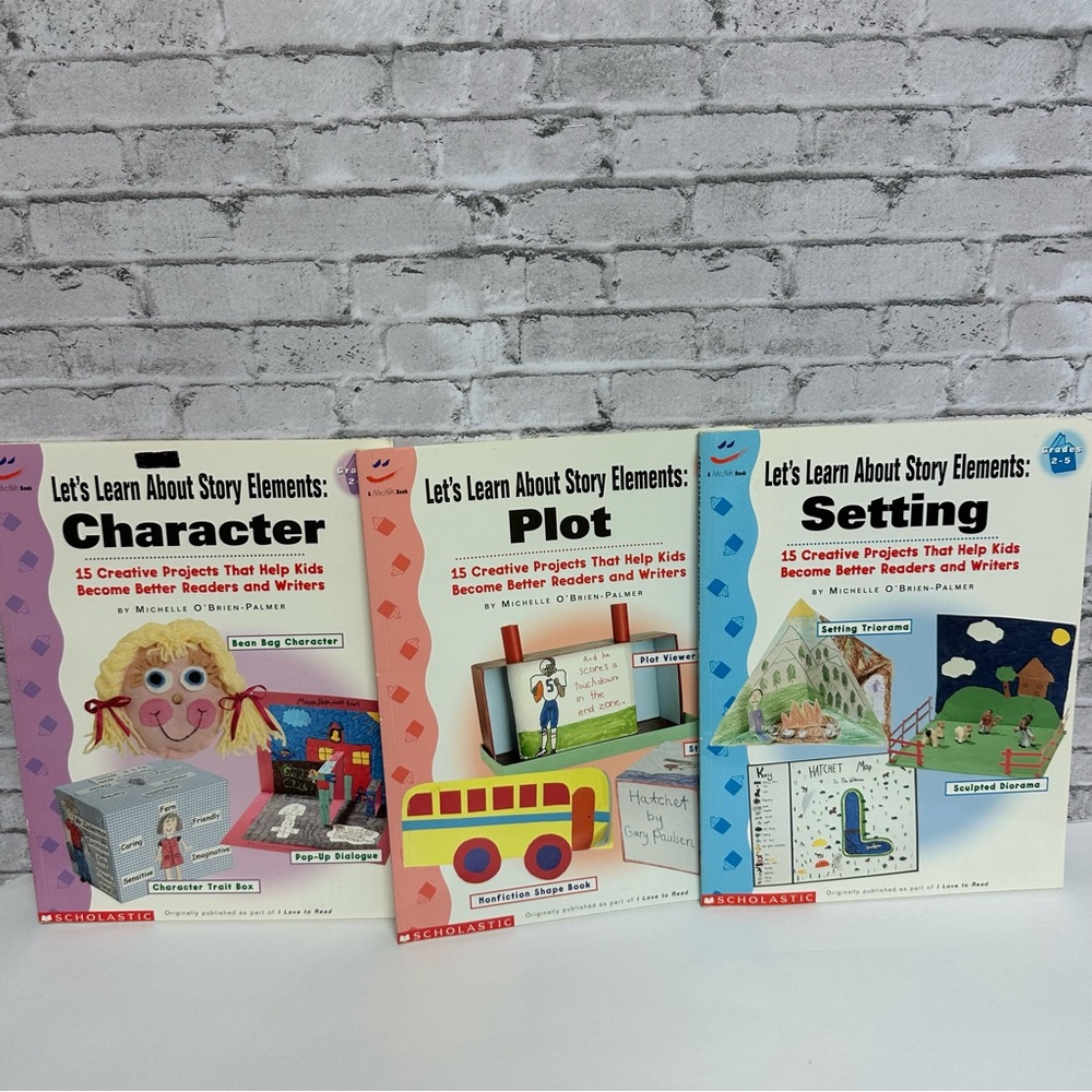 LET"S LEARN ABOUT STORY ELEMENTS: Setting Plot Characters Lot 3 Books Teaching